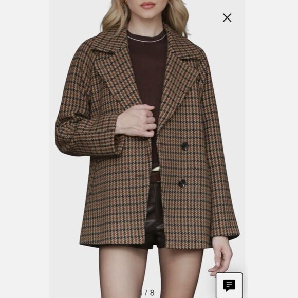 NWT Avec Les Filles Relaxed Plaid Raglan Double Breasted Short Coat Size S - Picture 4 of 11